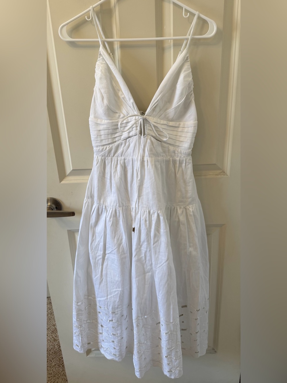 Karina Grimaldi 100% Cotton Eyelet Midi Dress in White, Size XS